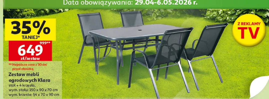 Zestaw mebli ogrodowych Klara stół + 4 krzesła promocja w Auchan