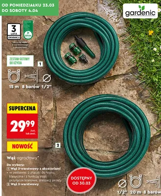 Wąż ogrodowy 3-warstwowy z akcesoriami promocja w Biedronka