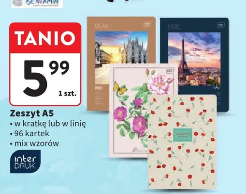 Zeszyt A5 96 kartek w linię Interdruk promocja w Intermarche