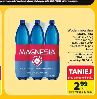 Woda mineralna Magnesia niegazowana 6-pak promocja w Carrefour
