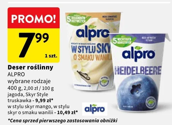 Deser roślinny jagoda Alpro promocja w Intermarche