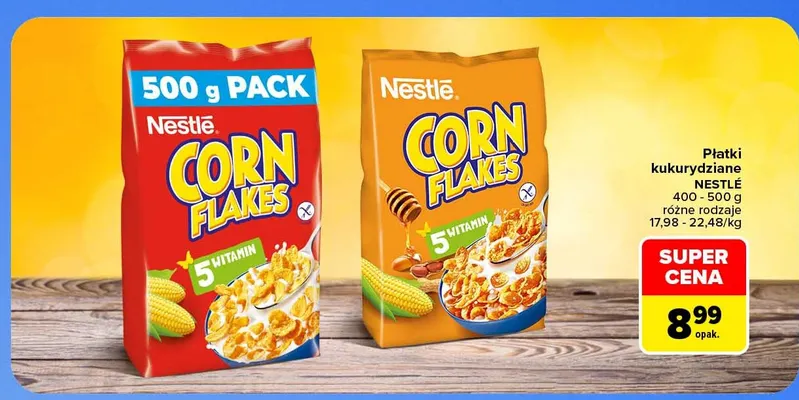 Płatki kukurydziane Nestlé Corn Flakes z miodem i orzeszkami promocja w Carrefour Market