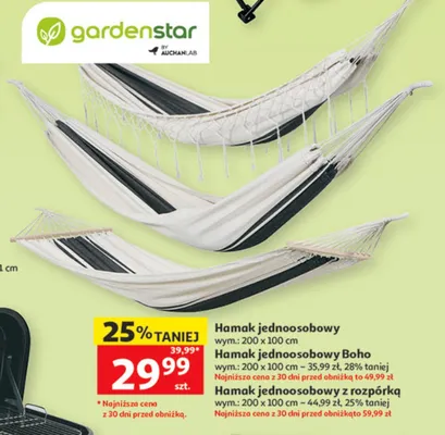Hamak jednoosobowy Boho gardenstar wym.: 200x100cm promocja w Auchan