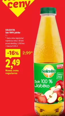 Sok jabłko Solevita 100% promocja w Lidl