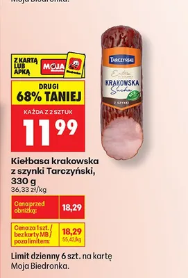 Kiełbasa krakowska z szynki Tarczyński promocja w Biedronka