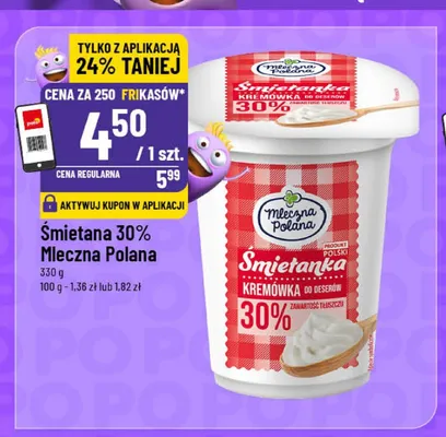 Śmietana 30% Mleczna Polana promocja w POLOmarket