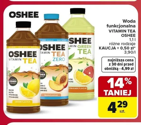 Woda funkcjonalna Oshee Vitamin Tea Lemon promocja w Carrefour