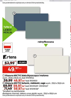 Glazura Arctic botanic 29,8x59,8 cm Artens promocja w Leroy Merlin