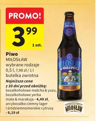Piwo bezalkoholowe Miłosław Arcybezalko Ciemny Lager promocja w Intermarche