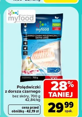 Polędwiczki z dorsza czarnego bez skóry myfood promocja w Carrefour Market