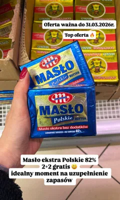 Masło extra polskie 82% 2+2 GRATIS promocja w Dino