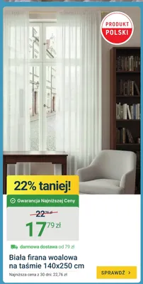 Biała firana woalowa na taśmie 140x250cm promocja w ERLI