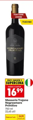 Wino Masseria Trajone Negroamaro Primitivo półwytrawne czerwone promocja w Biedronka
