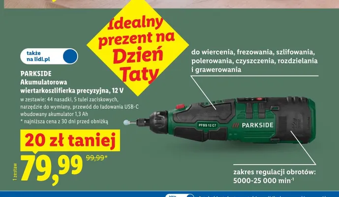 Akumulatorowa wiertarkoszlifierka precyzyjna Parkside promocja w Lidl
