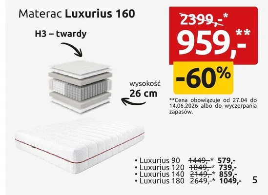 Materac Luxurius 140 promocja w Black Red White