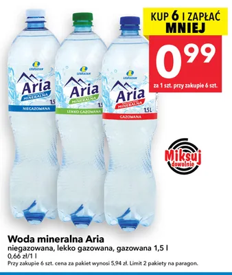 Woda mineralna Aria lekko gazowana 1,5l promocja w LEWIATAN