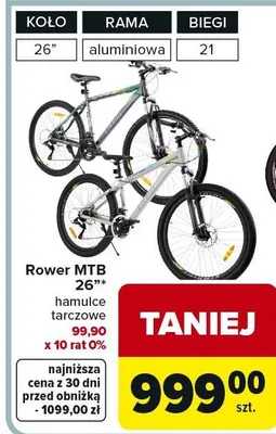 Rower MTB 26" hamulce tarczowe promocja w Carrefour