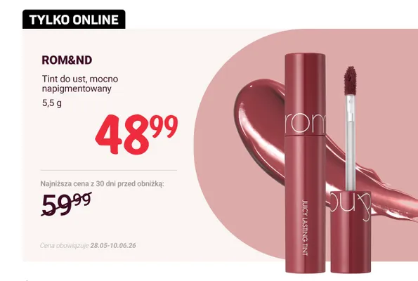 Tint do ust mocno napigmentowany ROM&ND promocja w Rossmann