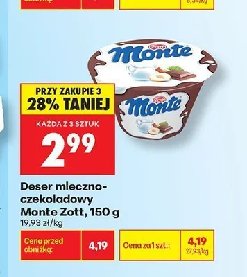 Deser mleczno-czekoladowy Monte Zott promocja w Biedronka