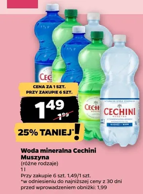 Woda mineralna Cechini Muszyna różne rodzaje promocja w Netto