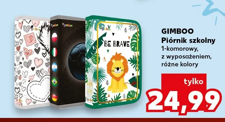 Piórnik szkolny 1-komorowy z wyposażeniem GIMBOO promocja w Kaufland