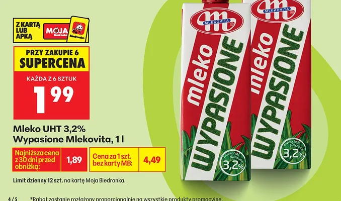 Mleko UHT 3,2% wypasione promocja w Biedronka