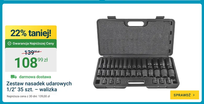 Zestaw nasadek udarowych 1/2" 35 szt. – walizka promocja w ERLI