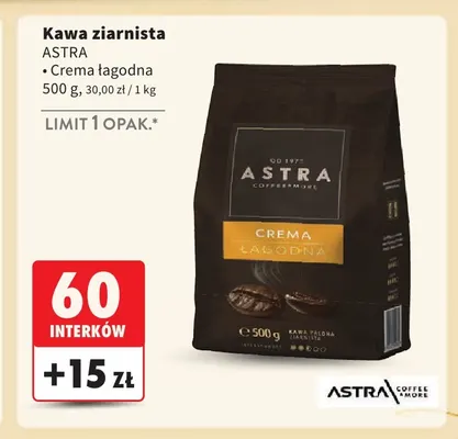 Kawa ziarnista Astra Crema łagodna promocja w Intermarche