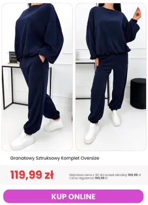 Granatowy sztruksowy komplet oversize promocja w Modna Kiecka