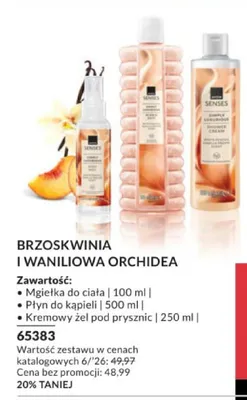 Zestaw kosmetyków Avon Senses Brzoskwinia i waniliowa orchidea promocja w AVON