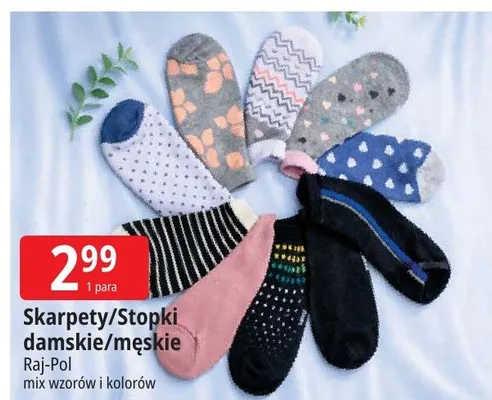 Skarpety/Stopki damskie/męskie Raj-Pol mix wzorów i kolorów promocja w Leclerc