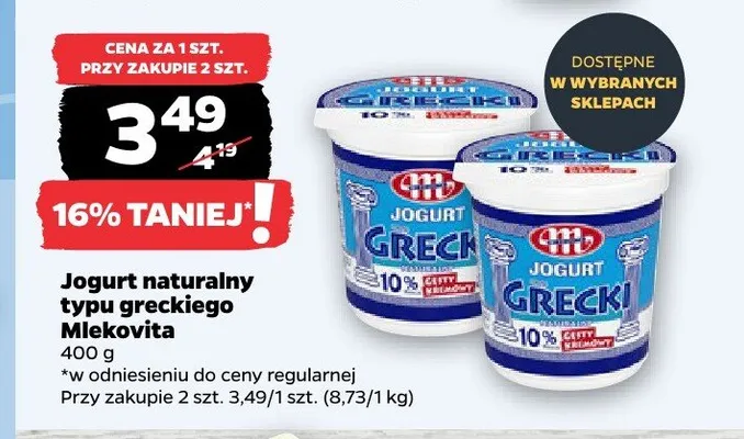 Jogurt naturalny typu greckiego Mlekovita promocja w Netto
