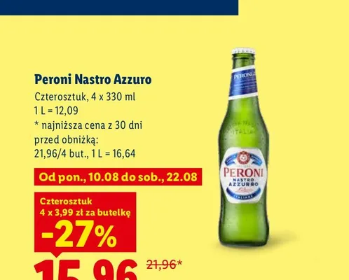 Piwo Peroni Nastro Azzurro 4-pak promocja w Lidl