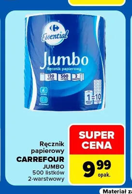 Ręcznik papierowy Carrefour Essential Jumbo promocja w Carrefour Market