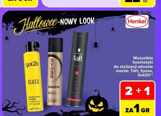 Kosmetyki do stylizacji włosów marek: Taft, Syoss, Got2b promocja w Carrefour