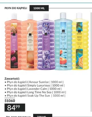 Zestaw płynów do kąpieli L'Amour Sunrise + Simply Luxurious + Lavender Calm + Long Time No Sea + Soak Up The Sun Avon Senses 5-pak promocja w AVON