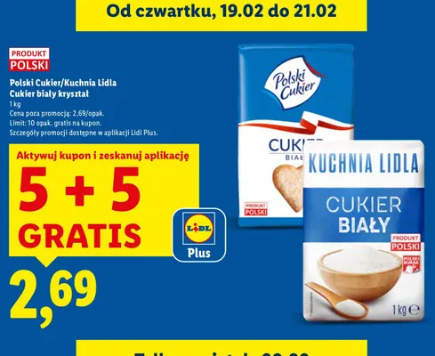 Cukier biały kryształ 5+5 GRATIS promocja w Lidl
