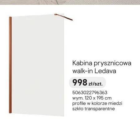 Kabina prysznicowa walk-in GoodHome Ledava miedź promocja w Castorama