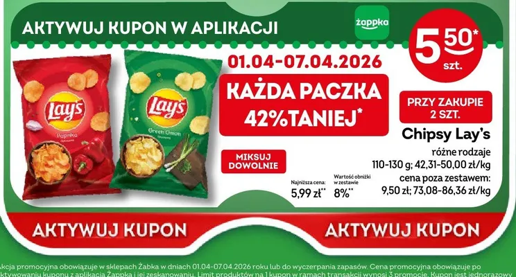 Chipsy różne rodzaje promocja w Żabka