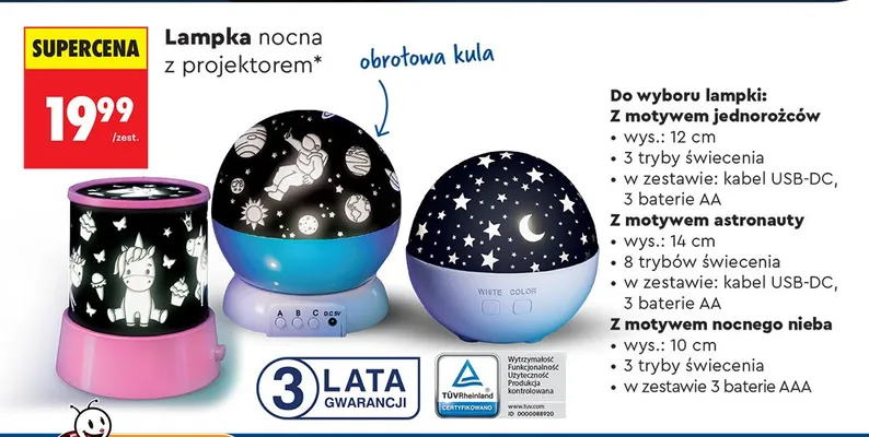 Lampka nocna z projektorem z motywem astronauty promocja w Biedronka