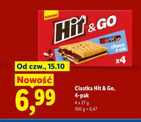 Ciastka Hit & Go Choco & Milk 4-pak promocja w Lidl