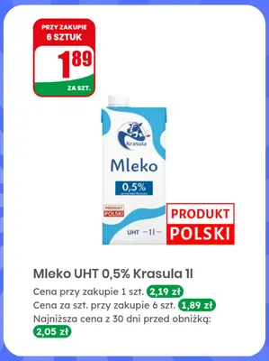 Mleko UHT Krasula 0,5% promocja w Dino