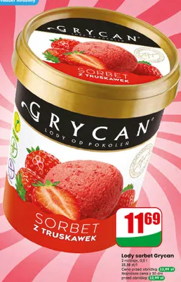 Lody sorbet z truskawek Grycan promocja w Dino