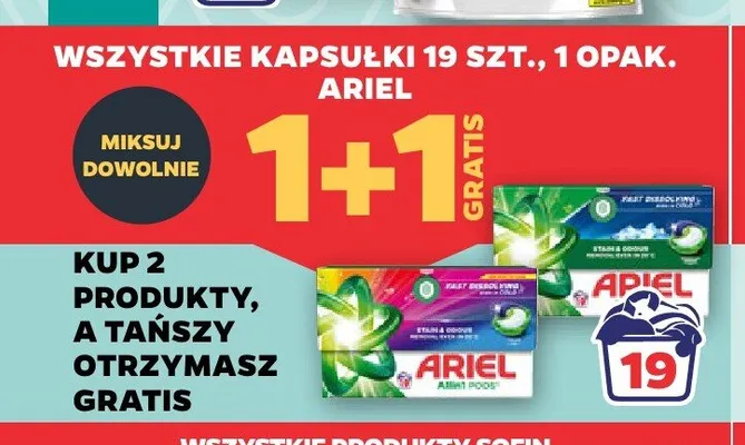 Kapsułki do prania Ariel 19-pak promocja w Netto