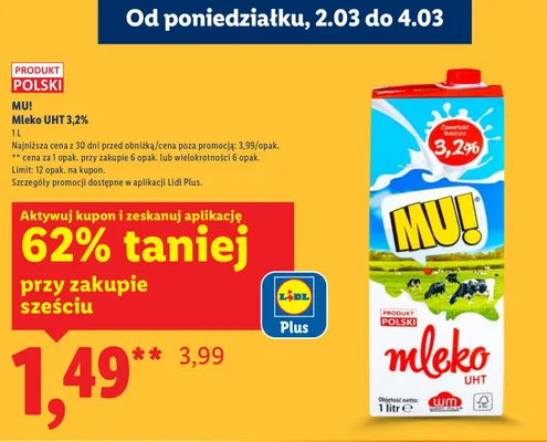 Mleko UHT 3,2% promocja w Lidl