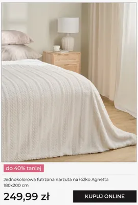 Jednokolorowa futrzana narzuta na łóżko Agnetta 180x200cm promocja w home&you