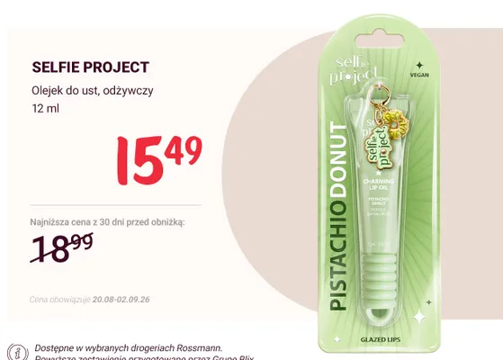 Olejek do ust odżywczy Selfie Project Pistachio Donut promocja w Rossmann
