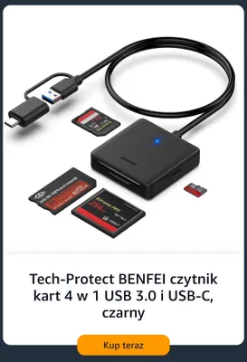 Tech-Protect Benfei czytnik kart 4 w 1 USB 3,0 i USB-C czarny promocja w Amazon