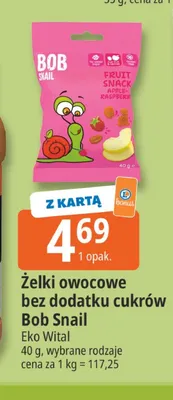 Żelki owocowe bez dodatku cukrów Bob Snail Eko Wital promocja w Leclerc