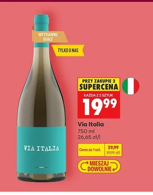 Wino wytrawne białe Via Italia promocja w Biedronka